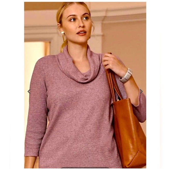 J.Jill Wearever Waffle Teal Cowl Neck Top sz L - Picture 8 of 9